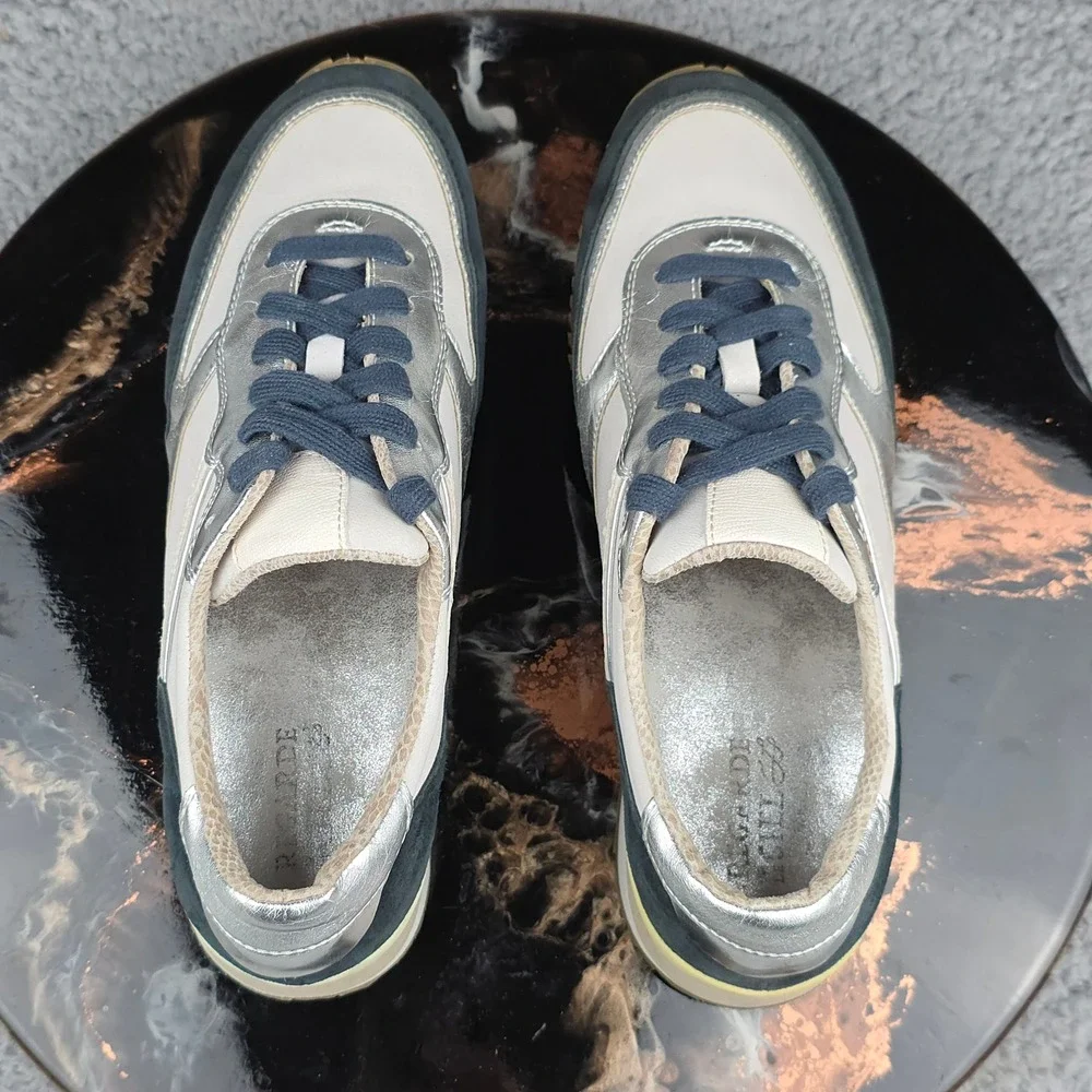 R Lararde Gill Women's Sneakers Athletic Shoes‎ Silver Beige Blue Suede size 39
